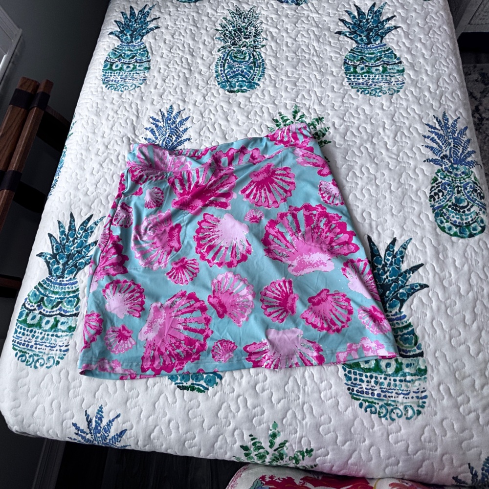 ANA CLARE Aqua & Hot Pink Seashell Print Mini Skort Large